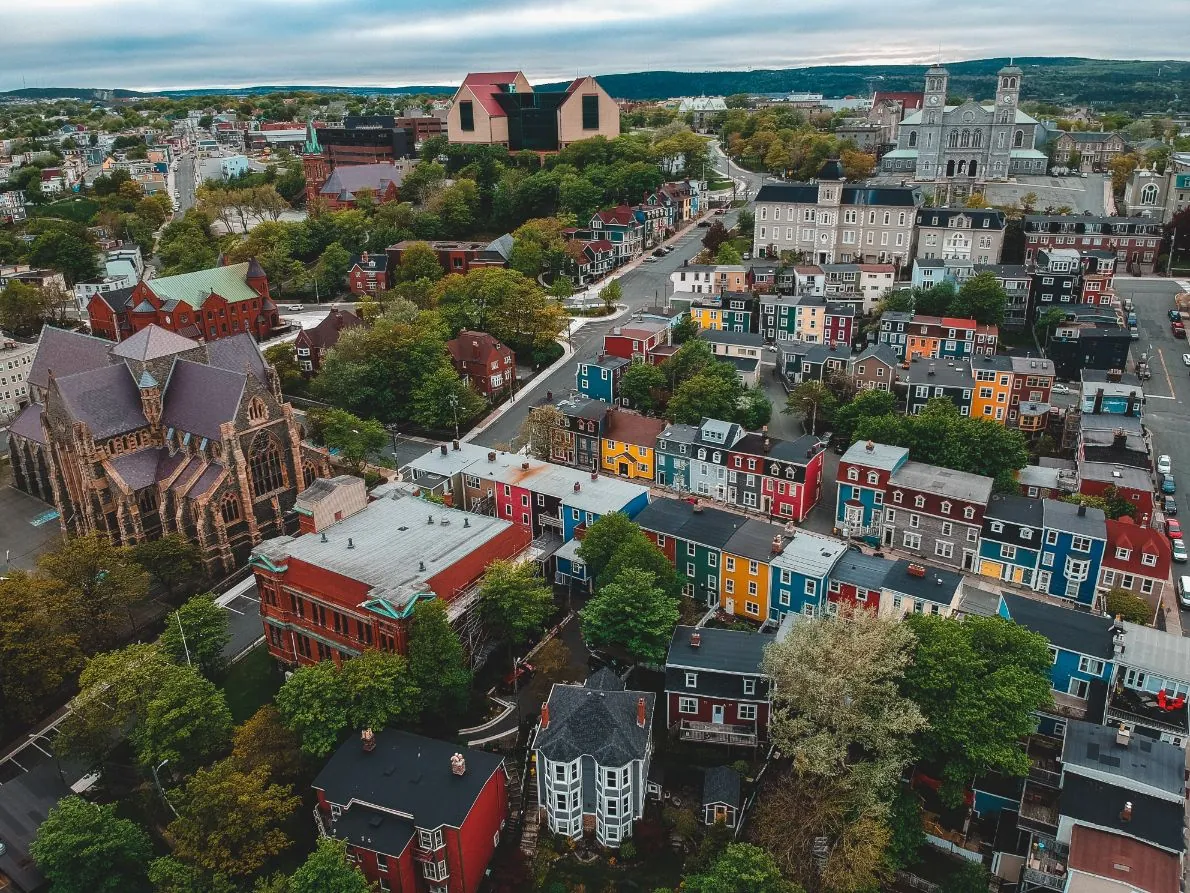 drone shot of downtown St. John's, NL